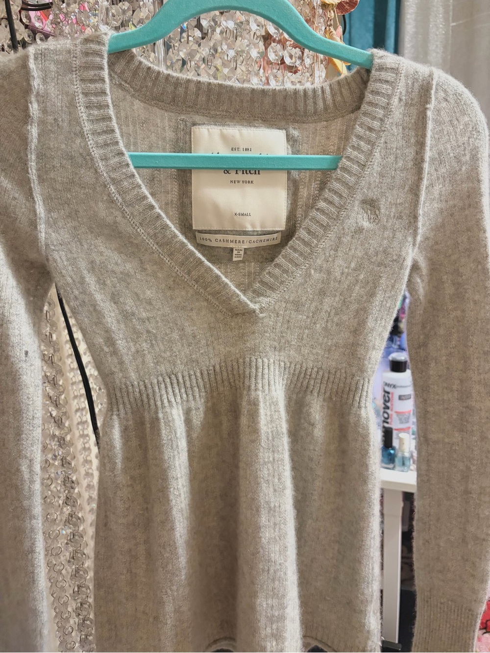 Abercrombie & Fitch Light Gray Cashmere V-Neck Sweater Dress